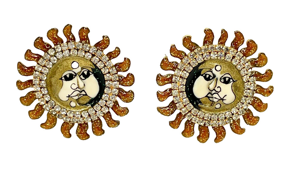 Lunch At The Ritz Swarovski Crystal Celestial Eclipse Enamel Clip Earrings